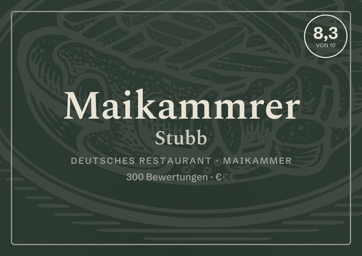 Illustriertes Poster von Maikammrer Stubb, Deutsches Restaurant in Maikammer: Bewertung 8,3 von 10 aus 300 Bewertungen, Preisniveau €