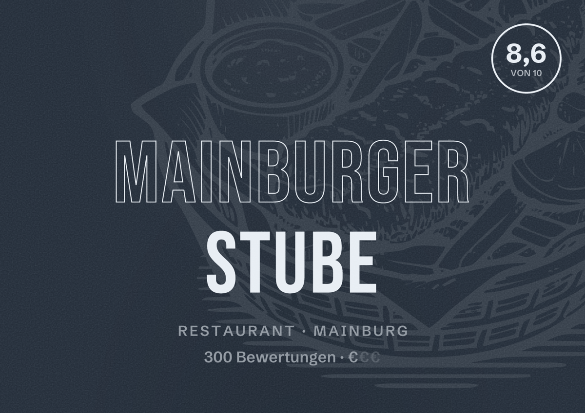 Illustriertes Poster von Mainburger Stube, Restaurant in Mainburg: Bewertung 8,6 von 10 aus 300 Bewertungen, Preisniveau €