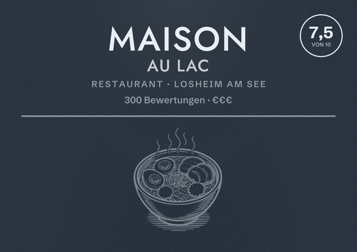 Illustriertes Poster von Maison au lac, Restaurant in Losheim am See: Bewertung 7,5 von 10 aus 300 Bewertungen, Preisniveau €€€