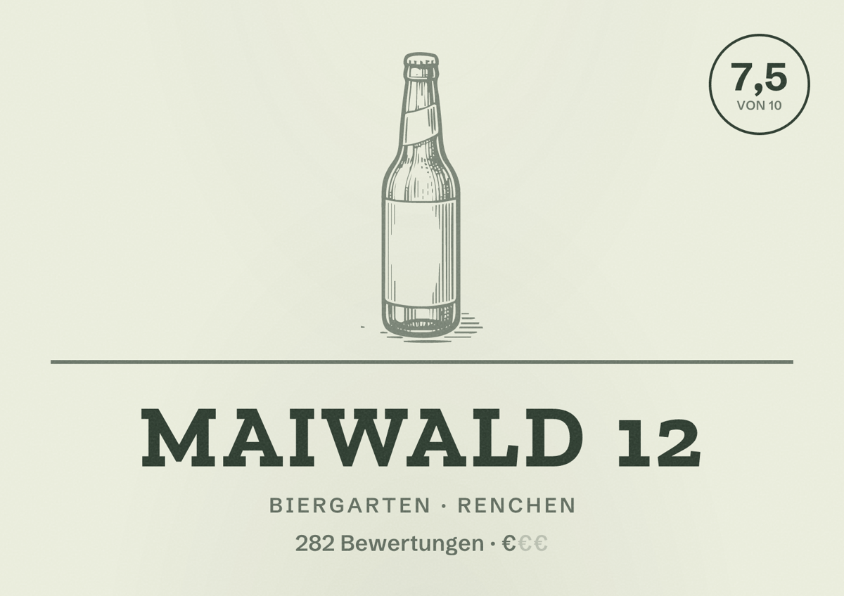 Illustriertes Poster von Maiwald 12, Biergarten in Renchen: Bewertung 7,5 von 10 aus 282 Bewertungen, Preisniveau €