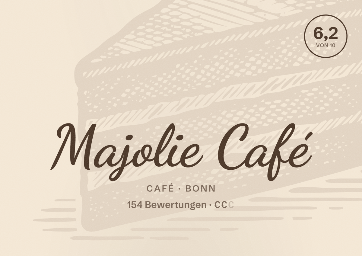 Illustriertes Poster von Majolie Café, Café in Bonn: Bewertung 6,2 von 10 aus 154 Bewertungen, Preisniveau €€