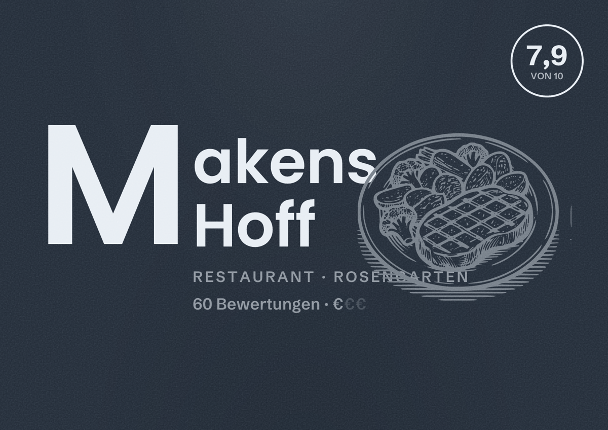 Illustriertes Poster von Makens Hoff, Restaurant in Rosengarten: Bewertung 7,9 von 10 aus 60 Bewertungen, Preisniveau €