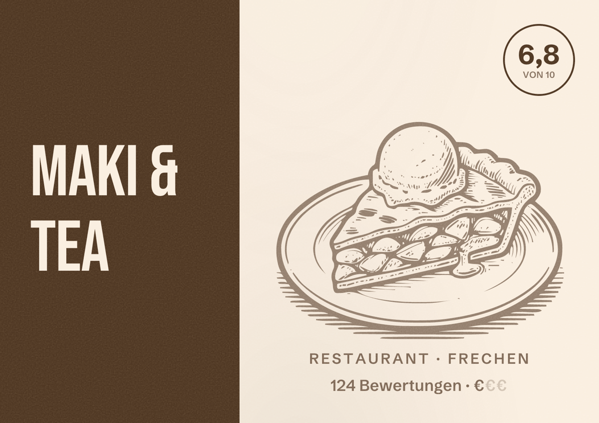 Illustriertes Poster von Maki & Tea, Restaurant in Frechen: Bewertung 6,8 von 10 aus 124 Bewertungen, Preisniveau €