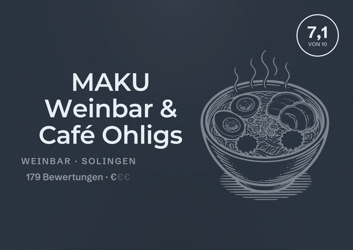 Illustriertes Poster von MAKU Weinbar & Café Ohligs, Weinbar in Solingen: Bewertung 7,1 von 10 aus 179 Bewertungen, Preisniveau €