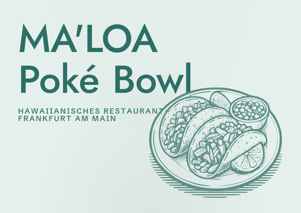 Illustriertes Poster von MA'LOA Poké Bowl, Hawaiianisches Restaurant in Frankfurt am Main