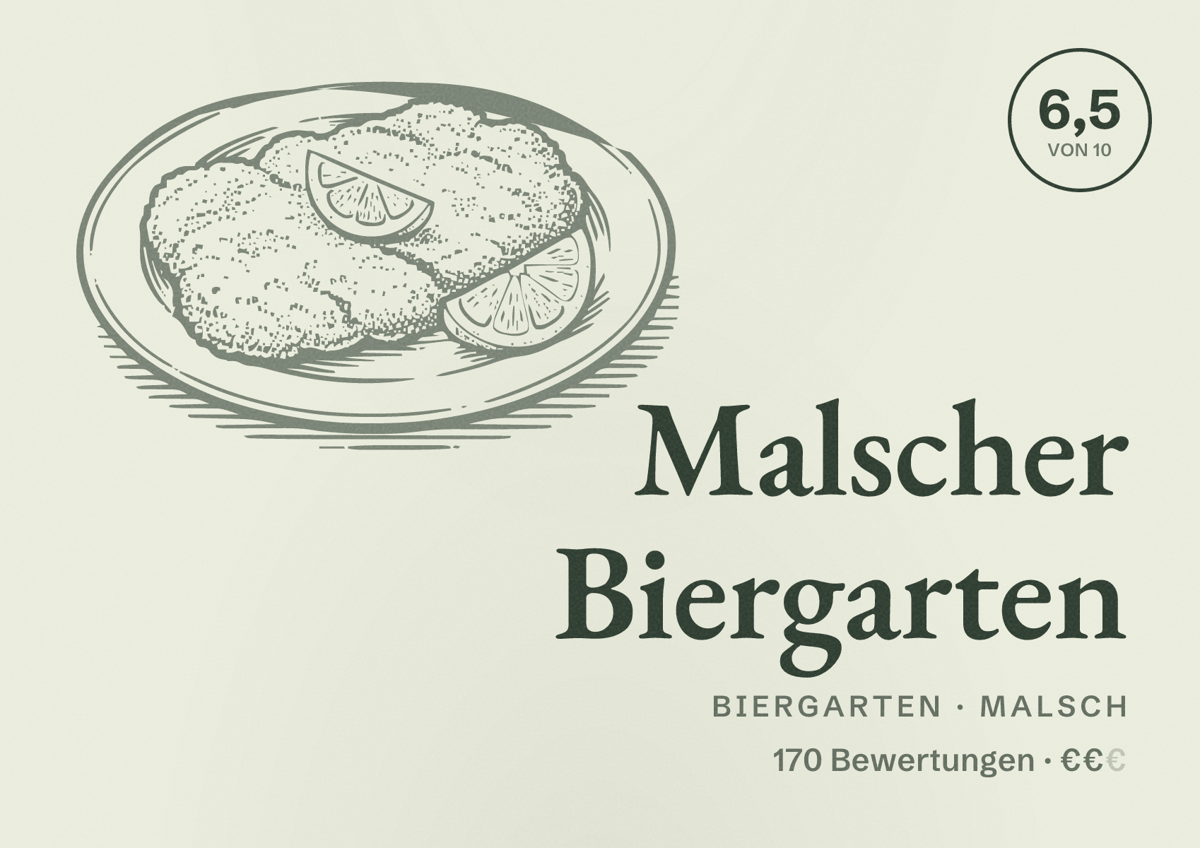 Illustriertes Poster von Malscher Biergarten, Biergarten in Malsch: Bewertung 6,5 von 10 aus 170 Bewertungen, Preisniveau €€