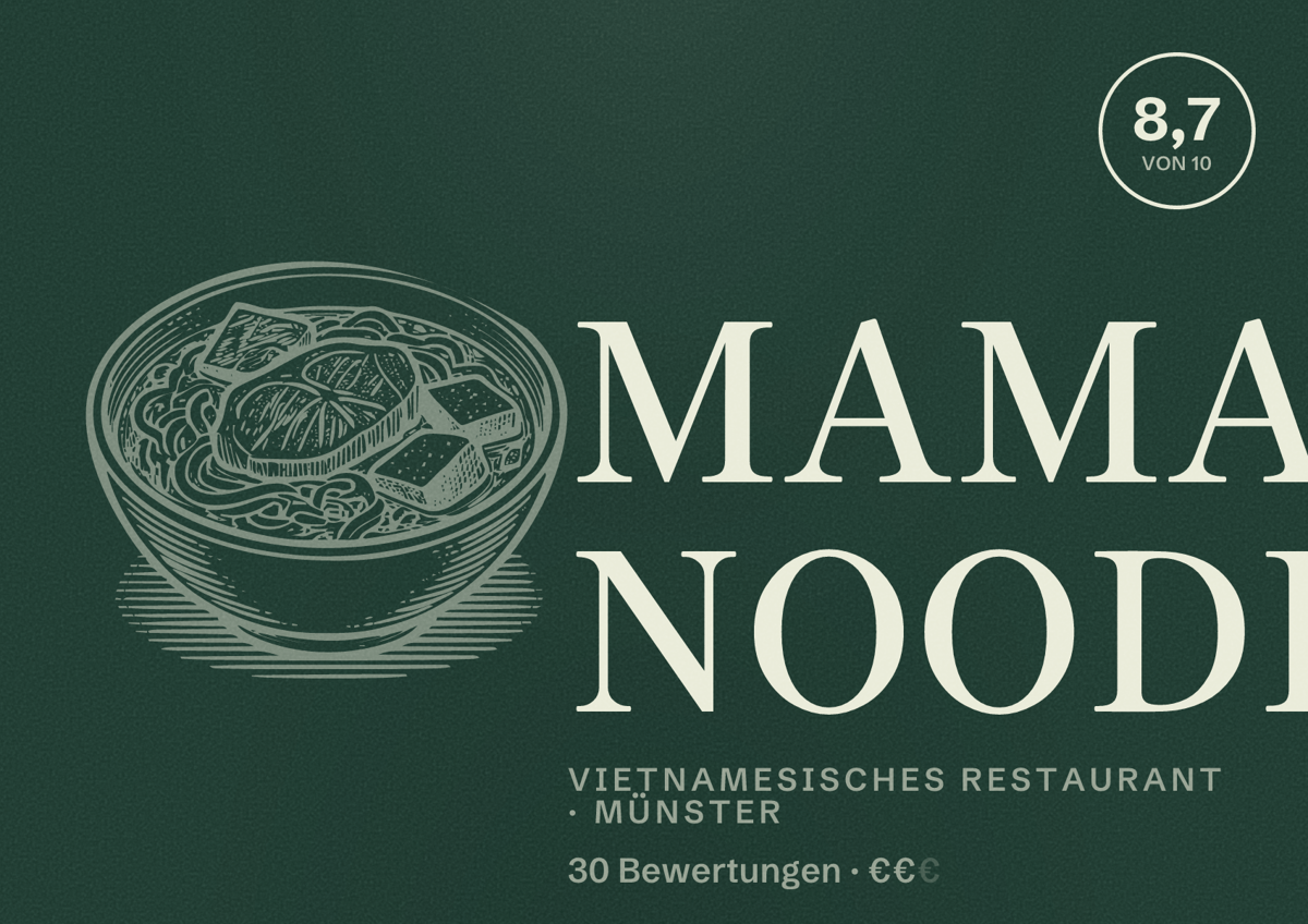 Illustriertes Poster von MAMA NOODL, Vietnamesisches Restaurant in Münster: Bewertung 8,7 von 10 aus 30 Bewertungen, Preisniveau €€