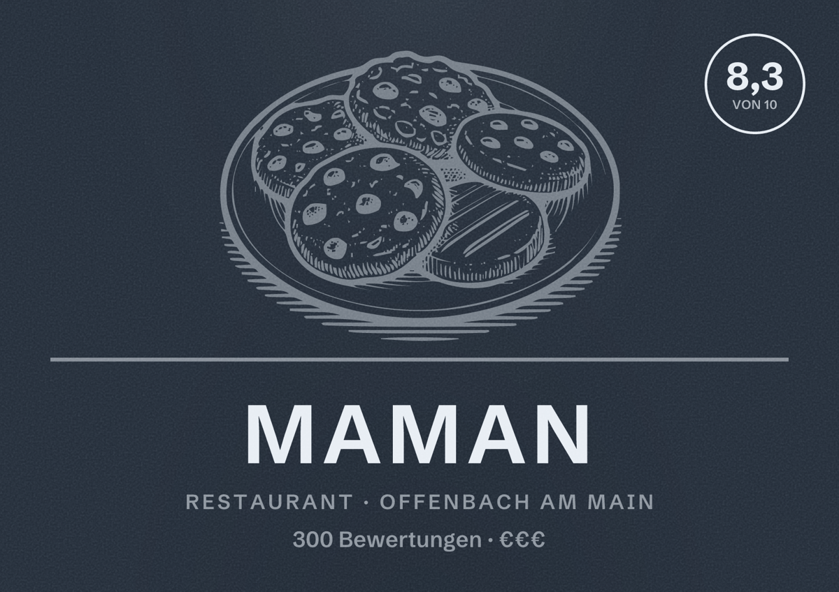 Illustriertes Poster von MAMAN, Restaurant in Offenbach am Main: Bewertung 8,3 von 10 aus 300 Bewertungen, Preisniveau €€€