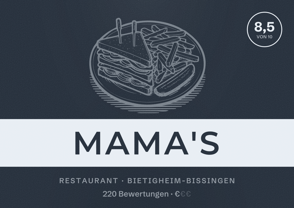 Illustriertes Poster von Mama's, Restaurant in Bietigheim-Bissingen: Bewertung 8,5 von 10 aus 220 Bewertungen, Preisniveau €