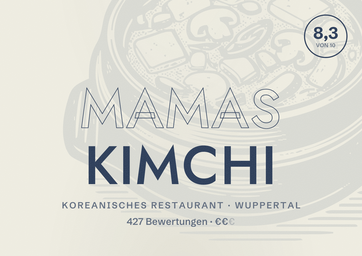 Illustriertes Poster von MAMAS KIMCHI, Koreanisches Restaurant in Wuppertal: Bewertung 8,3 von 10 aus 427 Bewertungen, Preisniveau €€
