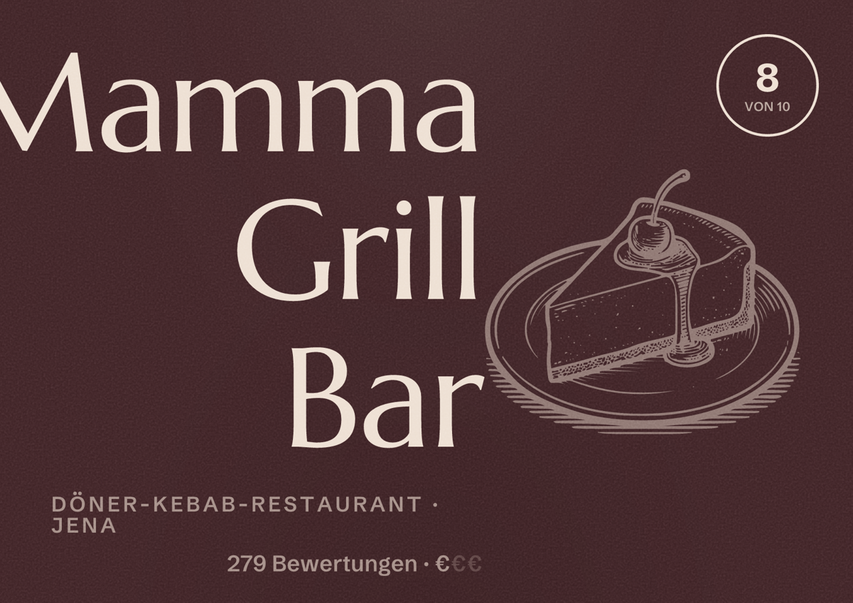 Illustriertes Poster von Mamma Grill Bar, Döner-Kebab-Restaurant in Jena: Bewertung 8 von 10 aus 279 Bewertungen, Preisniveau €