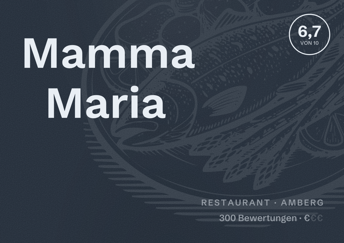Illustriertes Poster von Mamma Maria, Restaurant in Amberg: Bewertung 6,7 von 10 aus 300 Bewertungen, Preisniveau €