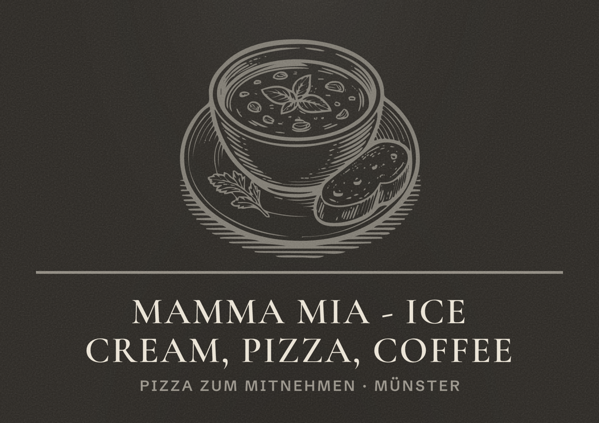 Illustriertes Poster von Mamma mia - Ice Cream, Pizza, Coffee, Pizza zum Mitnehmen in Münster
