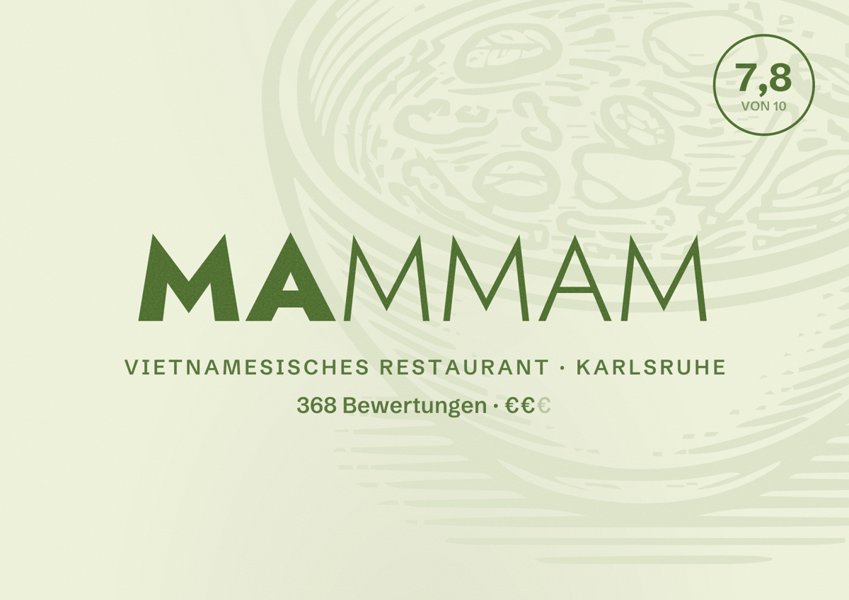 Illustriertes Poster von MamMam, Vietnamesisches Restaurant in Karlsruhe: Bewertung 7,8 von 10 aus 368 Bewertungen, Preisniveau €€