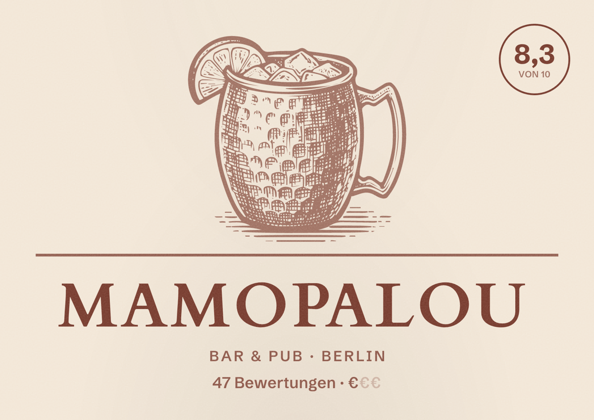 Illustriertes Poster von MaMoPaLou, Bar & Pub in Berlin: Bewertung 8,3 von 10 aus 47 Bewertungen, Preisniveau €