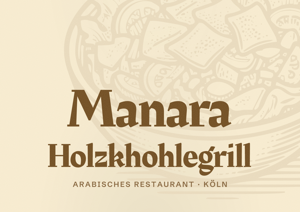 Illustriertes Poster von Manara Holzkhohlegrill, Arabisches Restaurant in Köln