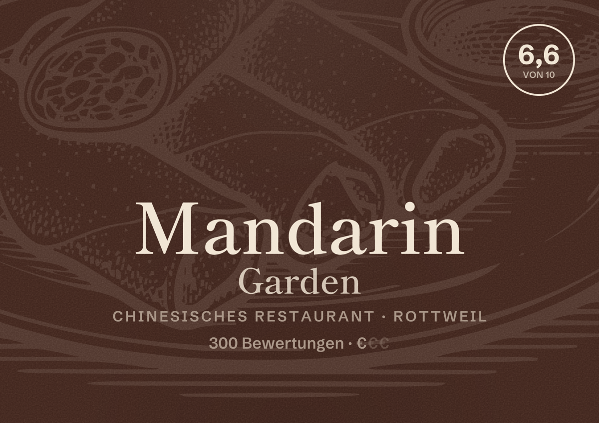 Illustriertes Poster von Mandarin Garden, Chinesisches Restaurant in Rottweil: Bewertung 6,6 von 10 aus 300 Bewertungen, Preisniveau €