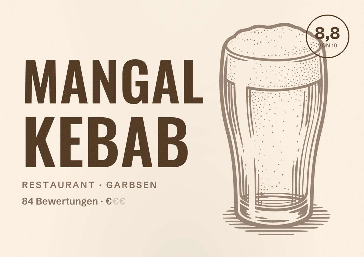 Illustriertes Poster von Mangal Kebab, Restaurant in Garbsen: Bewertung 8,8 von 10 aus 84 Bewertungen, Preisniveau €