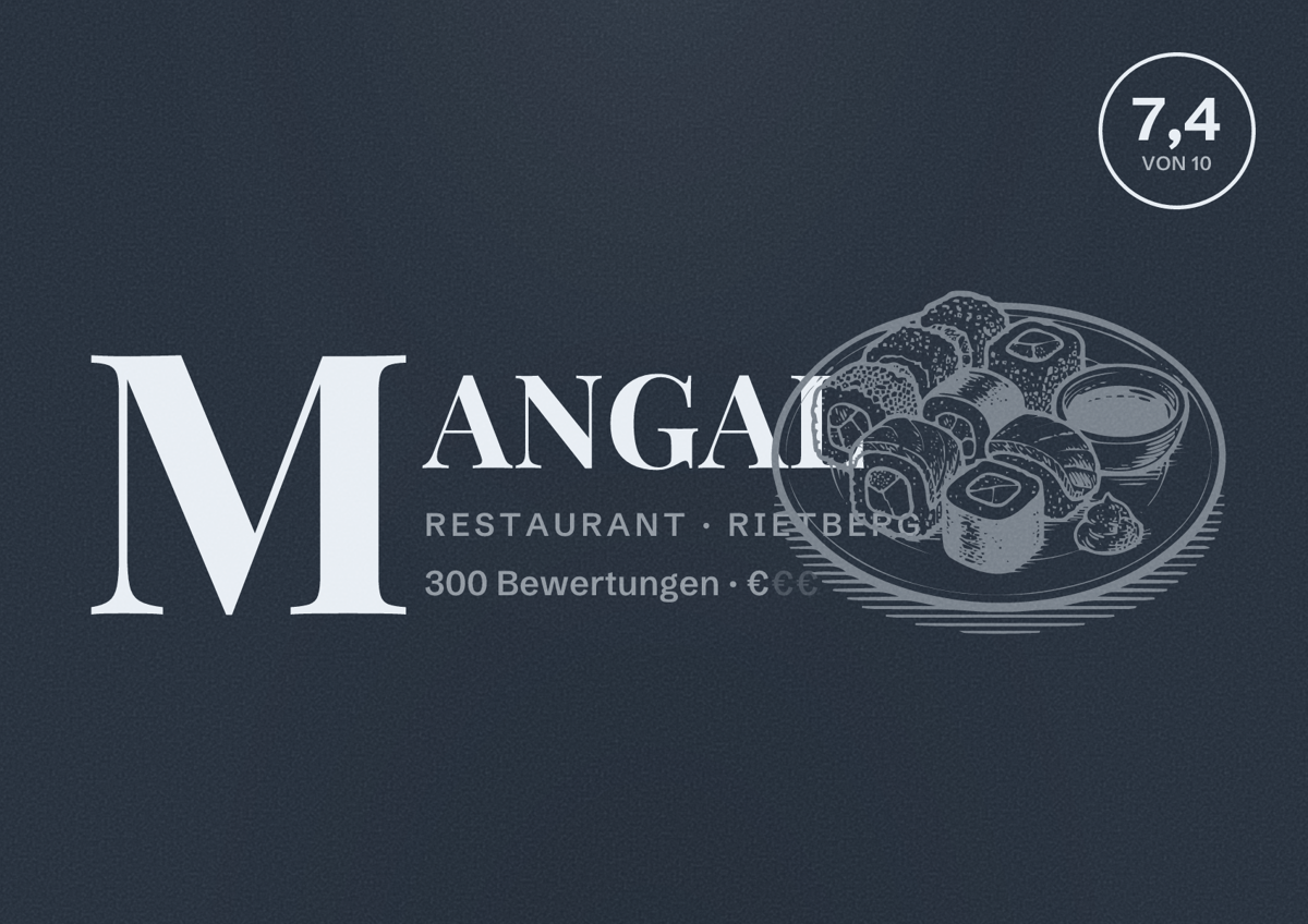 Illustriertes Poster von MANGAL, Restaurant in Rietberg: Bewertung 7,4 von 10 aus 300 Bewertungen, Preisniveau €