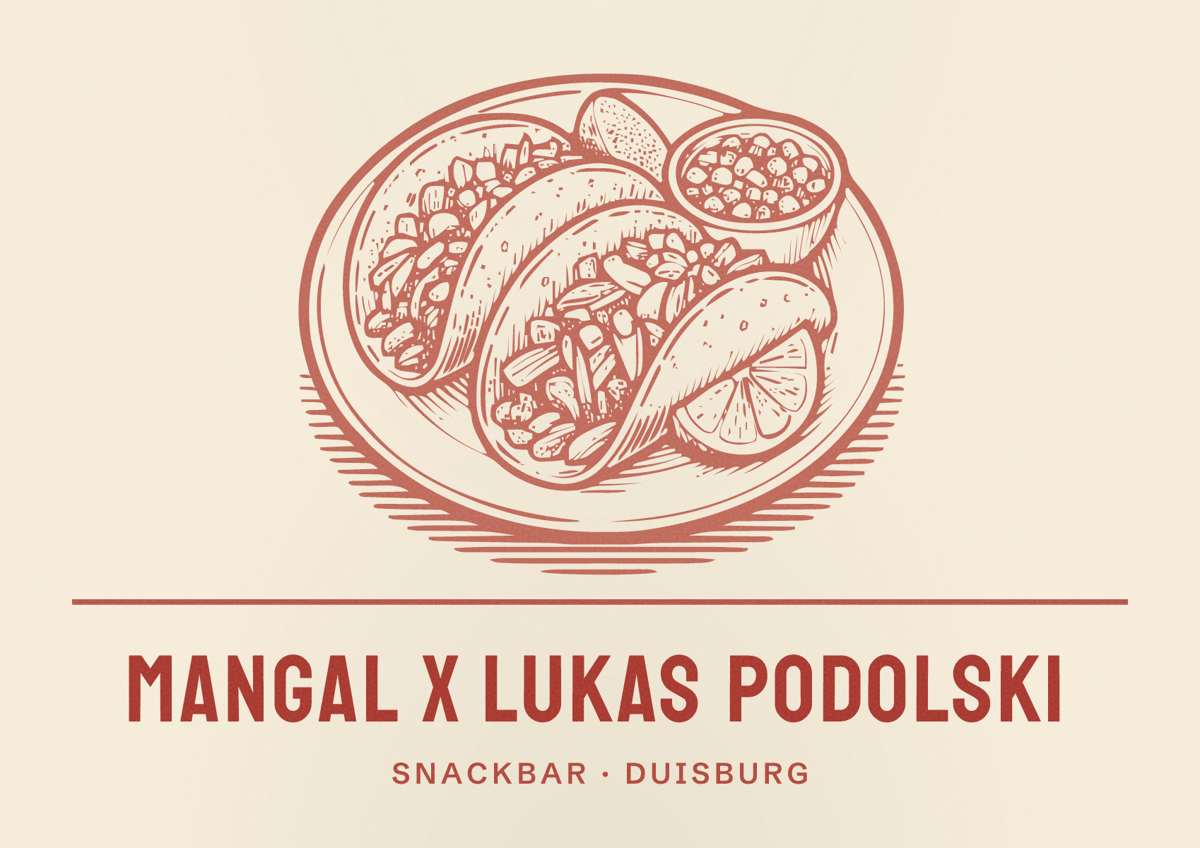 Illustriertes Poster von Mangal X Lukas Podolski, Snackbar in Duisburg