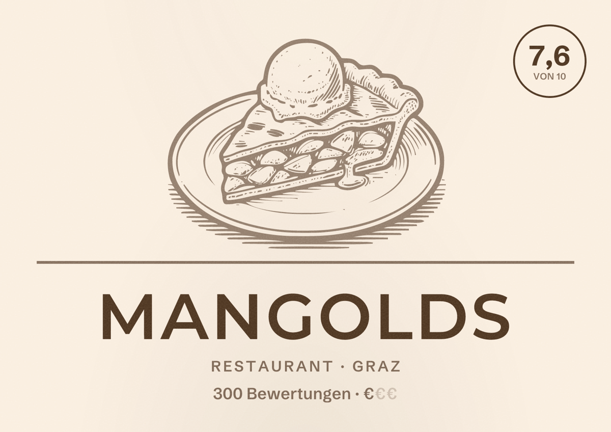 Illustriertes Poster von Mangolds, Restaurant in Graz: Bewertung 7,6 von 10 aus 300 Bewertungen, Preisniveau €