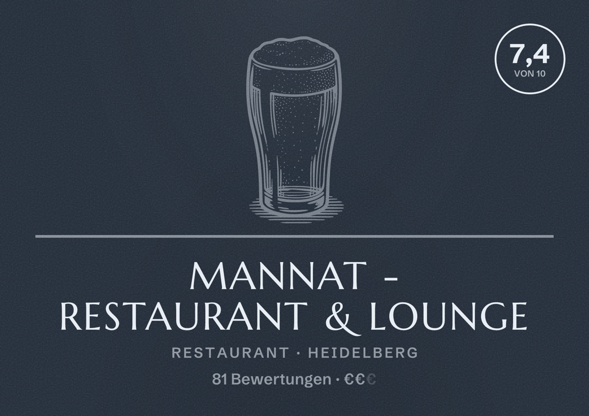 Illustriertes Poster von Mannat - Restaurant & Lounge, Restaurant in Heidelberg: Bewertung 7,4 von 10 aus 81 Bewertungen, Preisniveau €€