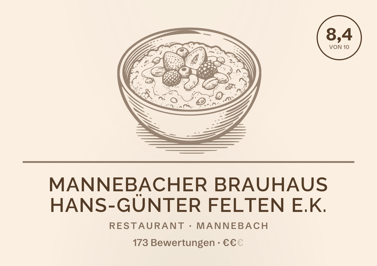 Illustriertes Poster von Mannebacher Brauhaus Hans-Günter Felten e.K., Restaurant in Mannebach: Bewertung 8,4 von 10 aus 173 Bewertungen, Preisniveau €€