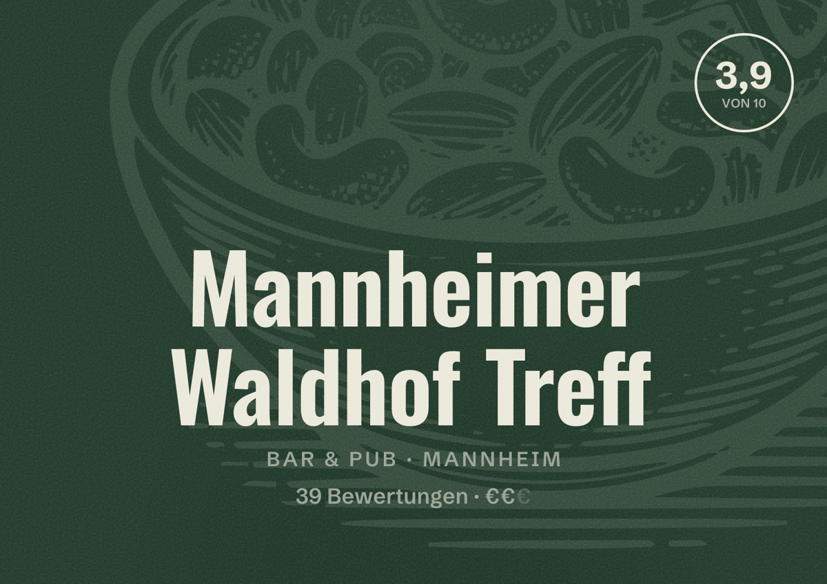 Illustriertes Poster von Mannheimer Waldhof Treff, Bar & Pub in Mannheim: Bewertung 3,9 von 10 aus 39 Bewertungen, Preisniveau €€
