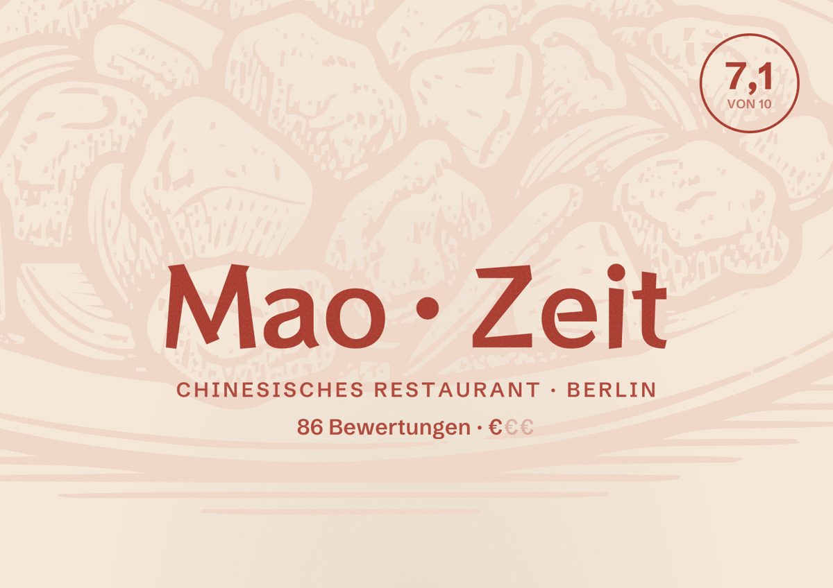 Illustriertes Poster von Mao Zeit, Chinesisches Restaurant in Berlin: Bewertung 7,1 von 10 aus 86 Bewertungen, Preisniveau €