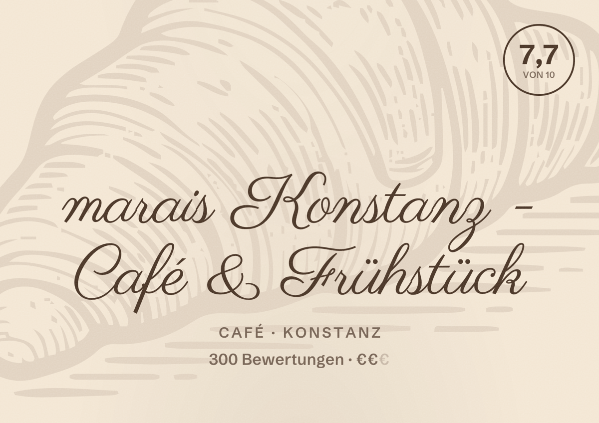 Illustriertes Poster von marais Konstanz - Café & Frühstück, Café in Konstanz: Bewertung 7,7 von 10 aus 300 Bewertungen, Preisniveau €€