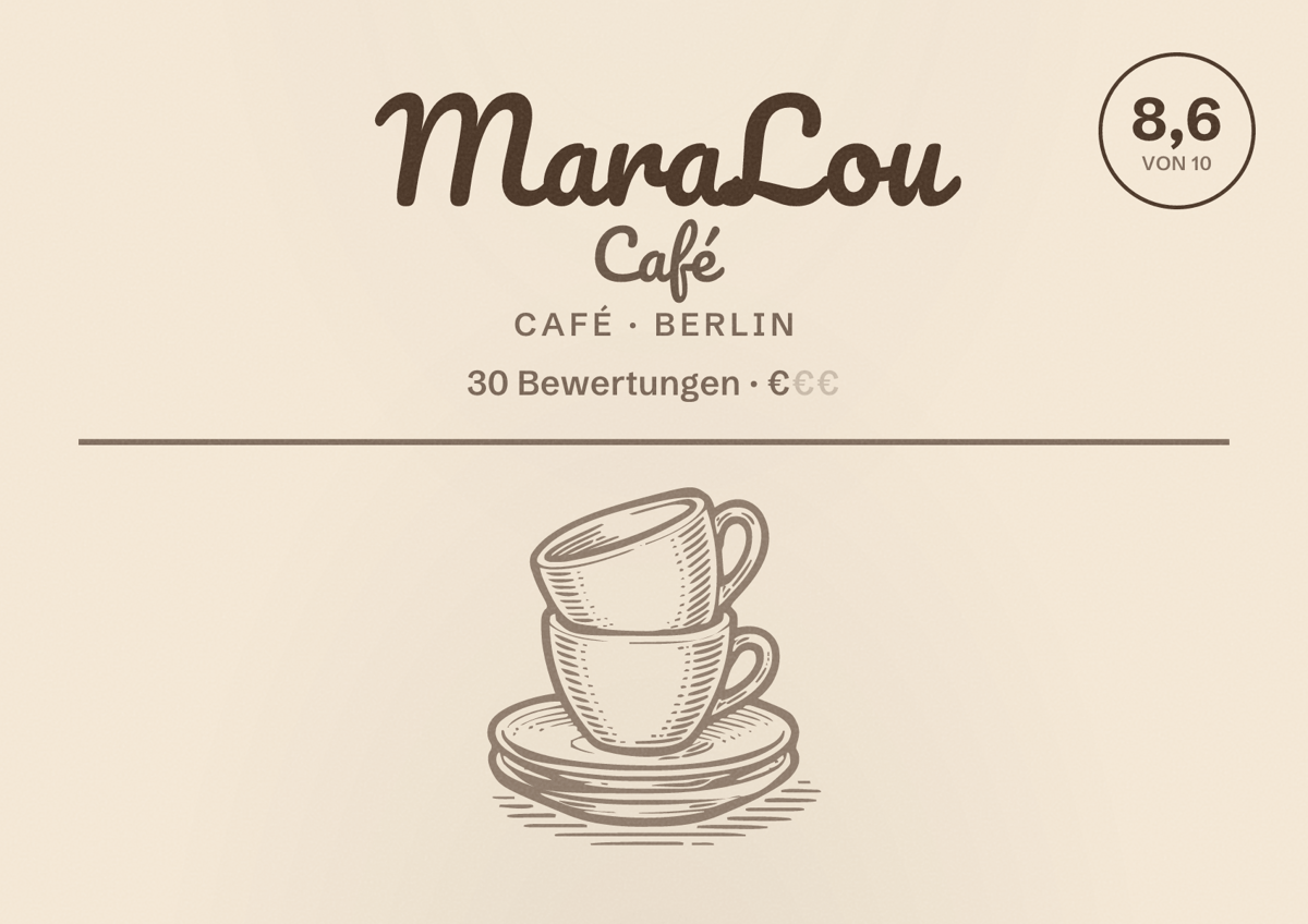 Illustriertes Poster von MaraLou Café, Café in Berlin: Bewertung 8,6 von 10 aus 30 Bewertungen, Preisniveau €