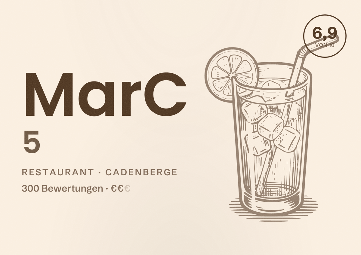 Illustriertes Poster von MarC 5, Restaurant in Cadenberge: Bewertung 6,9 von 10 aus 300 Bewertungen, Preisniveau €€