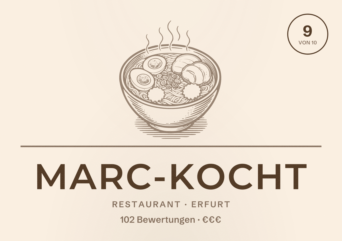 Illustriertes Poster von marc-kocht, Restaurant in Erfurt: Bewertung 9,0 von 10 aus 102 Bewertungen, Preisniveau €€€
