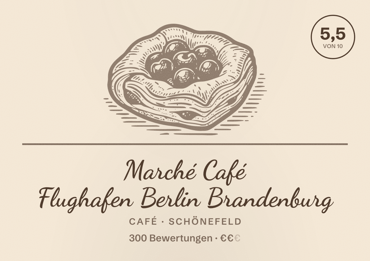 Illustriertes Poster von Marché Café Flughafen Berlin Brandenburg, Café in Schönefeld: Bewertung 5,5 von 10 aus 300 Bewertungen, Preisniveau €€