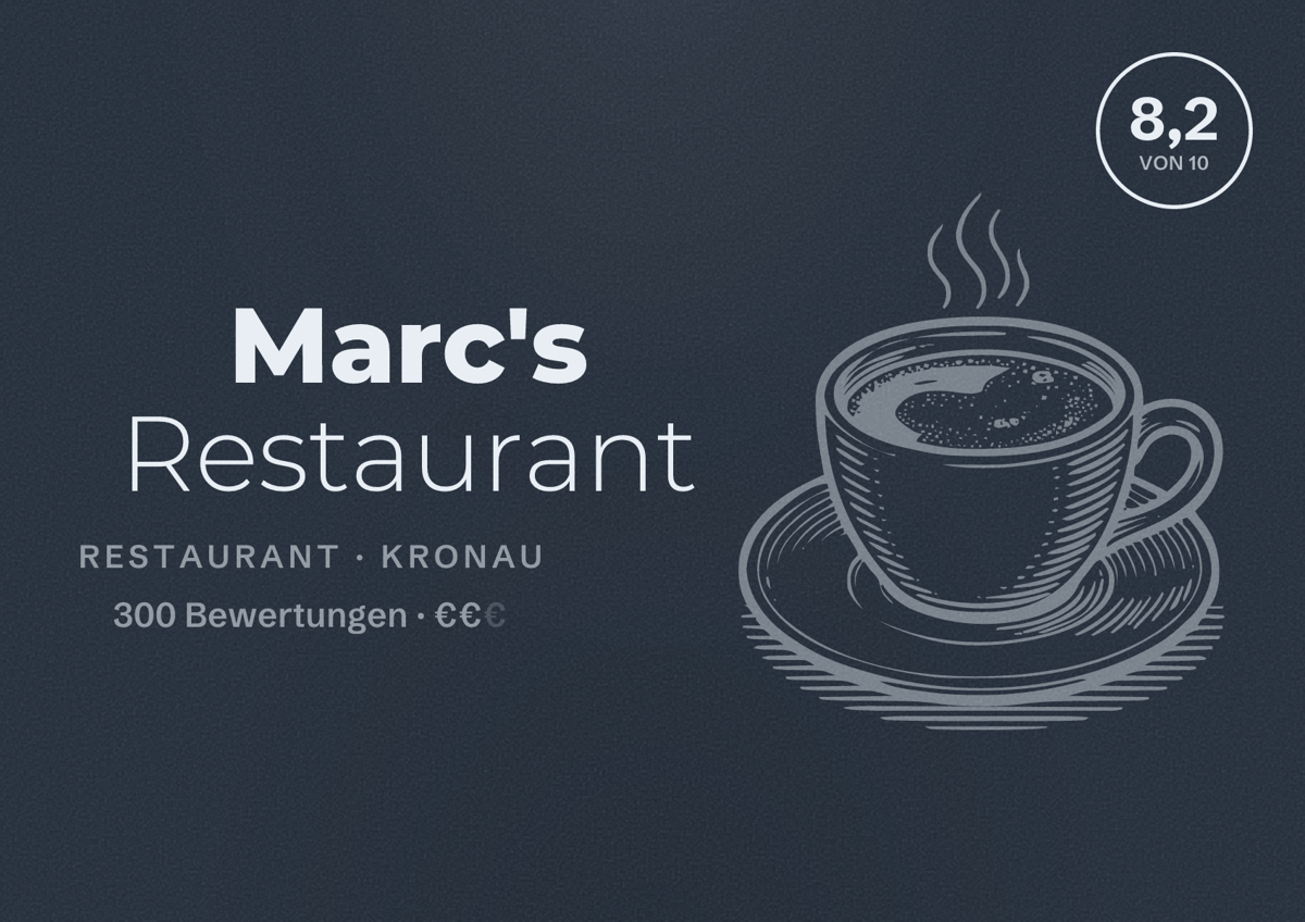 Illustriertes Poster von Marc's Restaurant, Restaurant in Kronau: Bewertung 8,2 von 10 aus 300 Bewertungen, Preisniveau €€