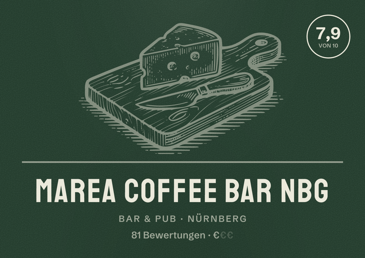 Illustriertes Poster von Marea Coffee Bar Nbg, Bar & Pub in Nürnberg: Bewertung 7,9 von 10 aus 81 Bewertungen, Preisniveau €