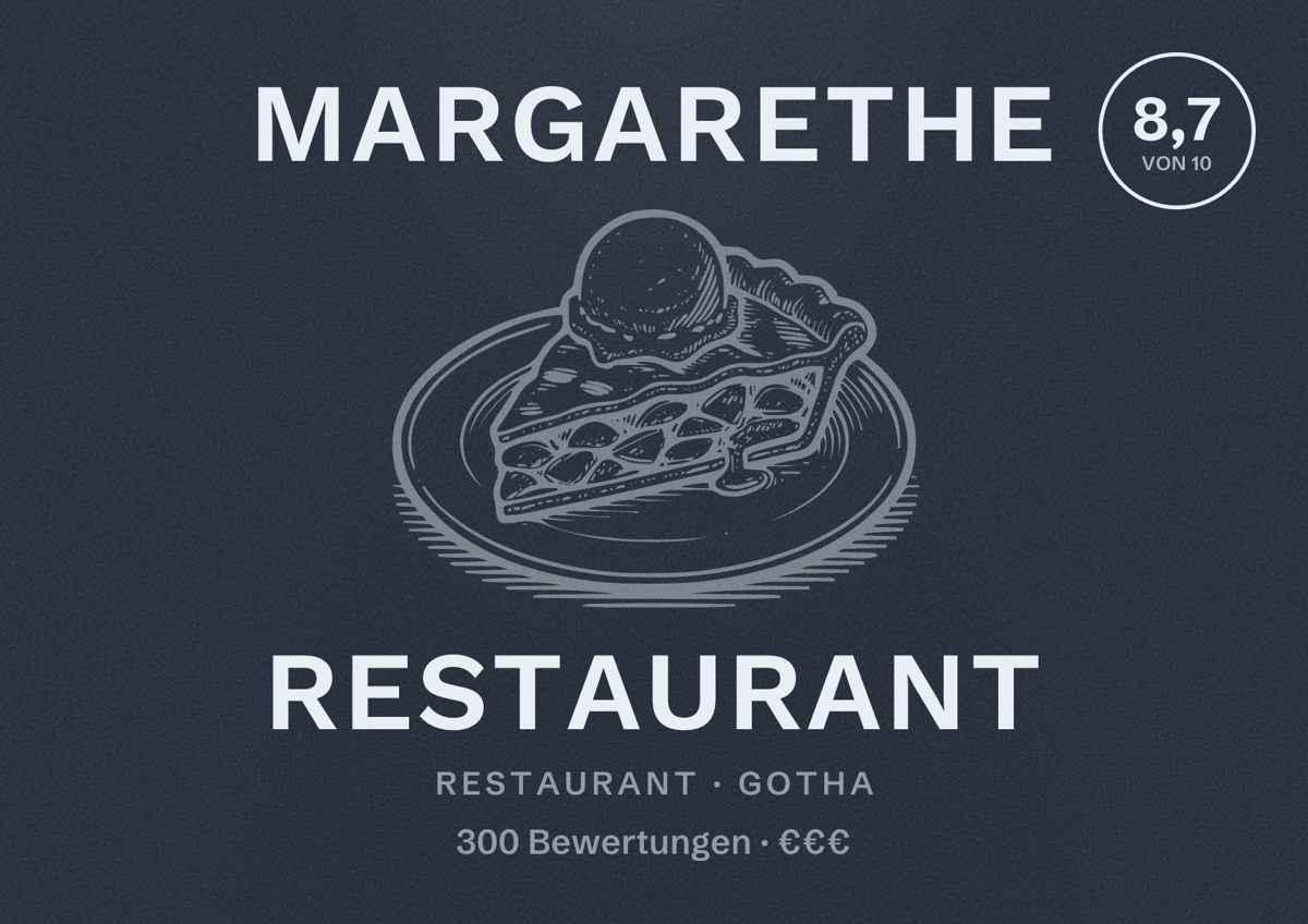Illustriertes Poster von Margarethe Restaurant, Restaurant in Gotha: Bewertung 8,7 von 10 aus 300 Bewertungen, Preisniveau €€€