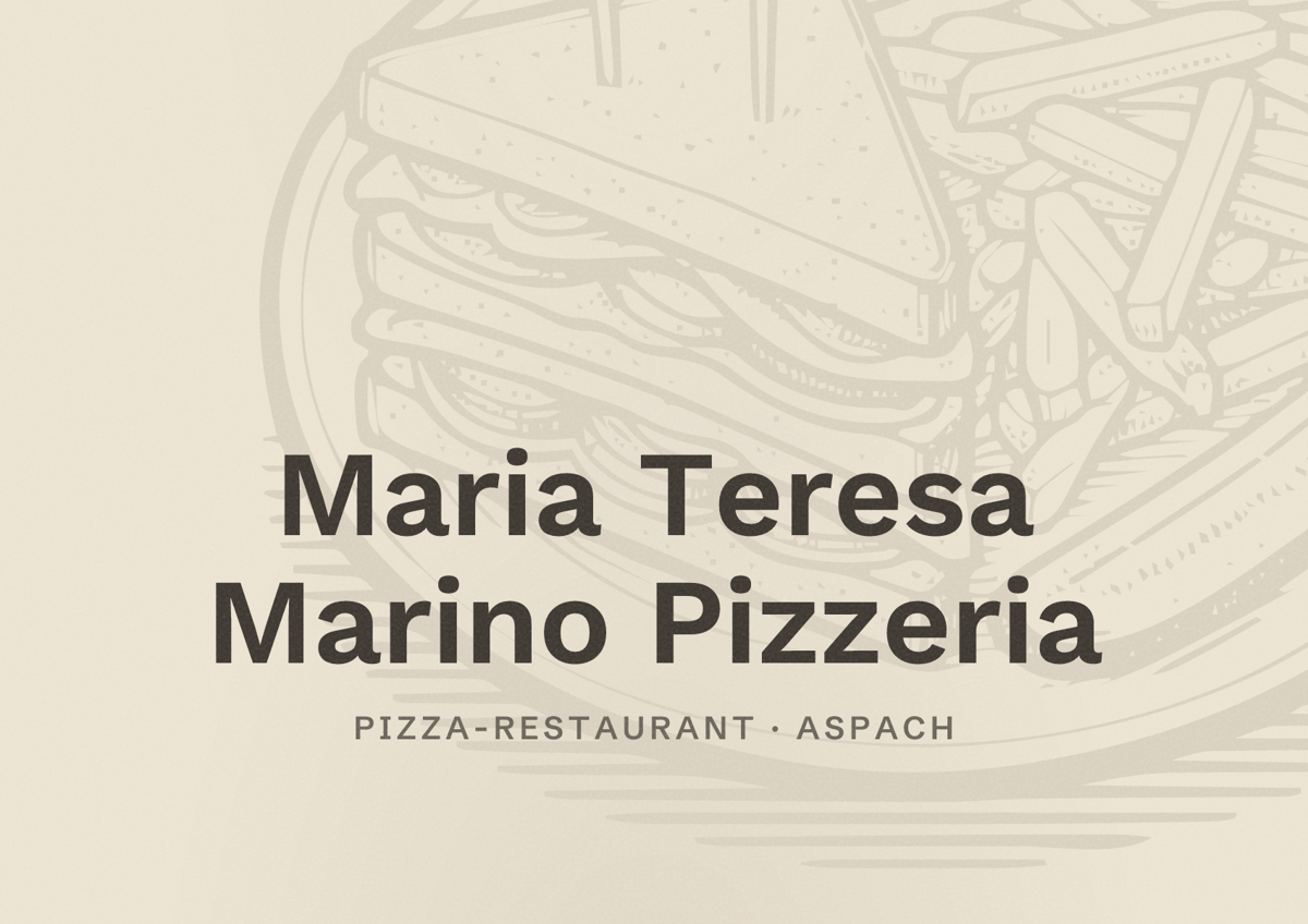 Illustriertes Poster von Maria Teresa Marino Pizzeria, Pizza-Restaurant in Aspach