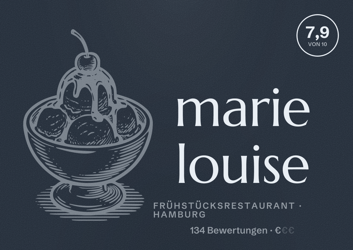 Illustriertes Poster von marie louise, Frühstücksrestaurant in Hamburg: Bewertung 7,9 von 10 aus 134 Bewertungen, Preisniveau €