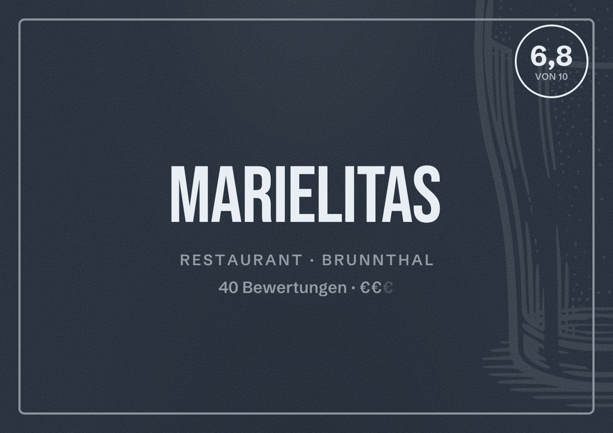 Illustriertes Poster von Marielitas, Restaurant in Brunnthal: Bewertung 6,8 von 10 aus 40 Bewertungen, Preisniveau €€