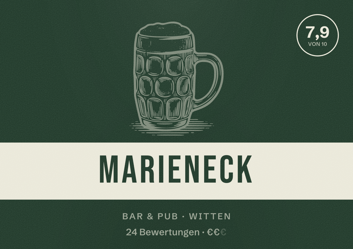 Illustriertes Poster von Marieneck, Bar & Pub in Witten: Bewertung 7,9 von 10 aus 24 Bewertungen, Preisniveau €€