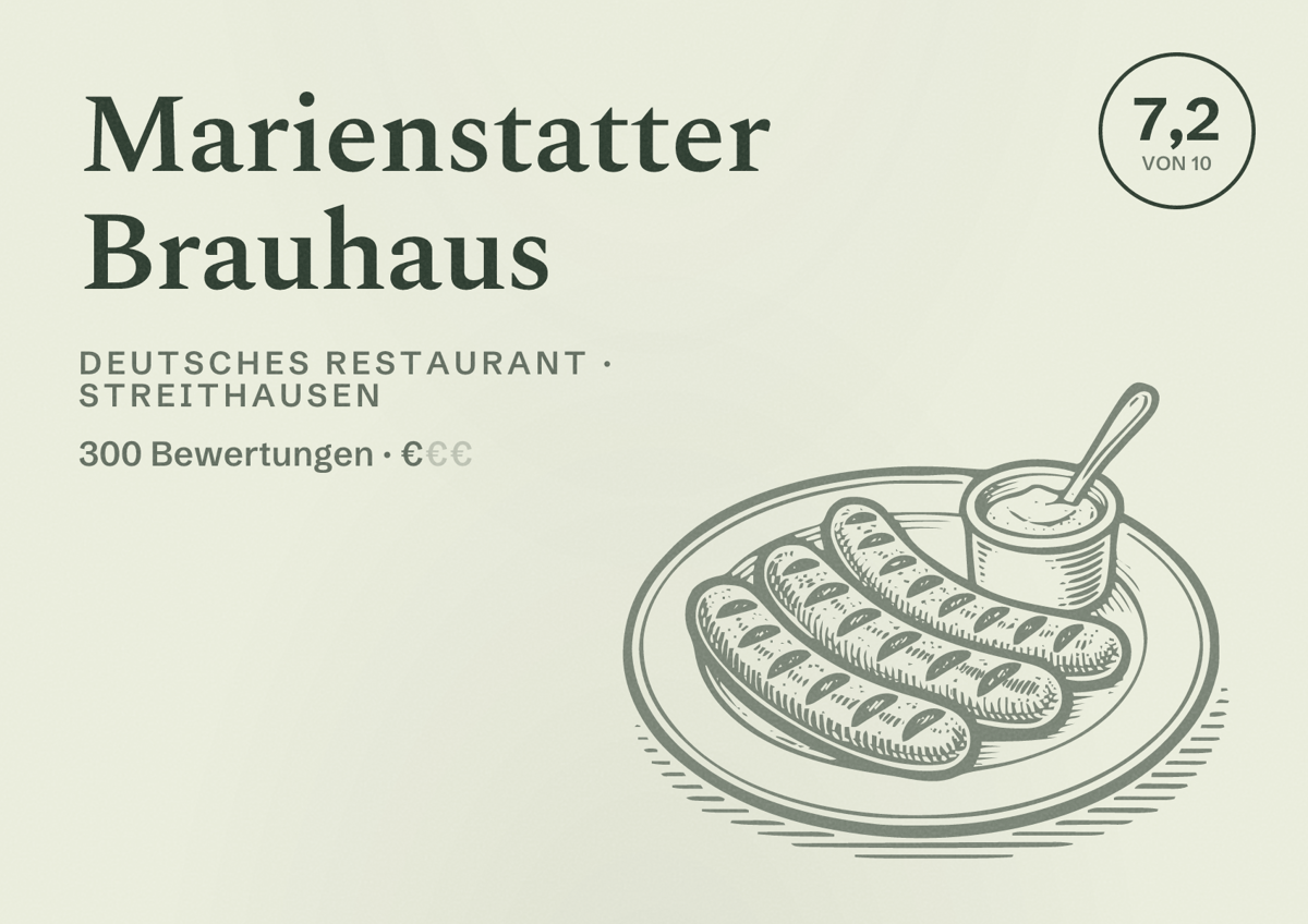 Illustriertes Poster von Marienstatter Brauhaus, Deutsches Restaurant in Streithausen: Bewertung 7,2 von 10 aus 300 Bewertungen, Preisniveau €