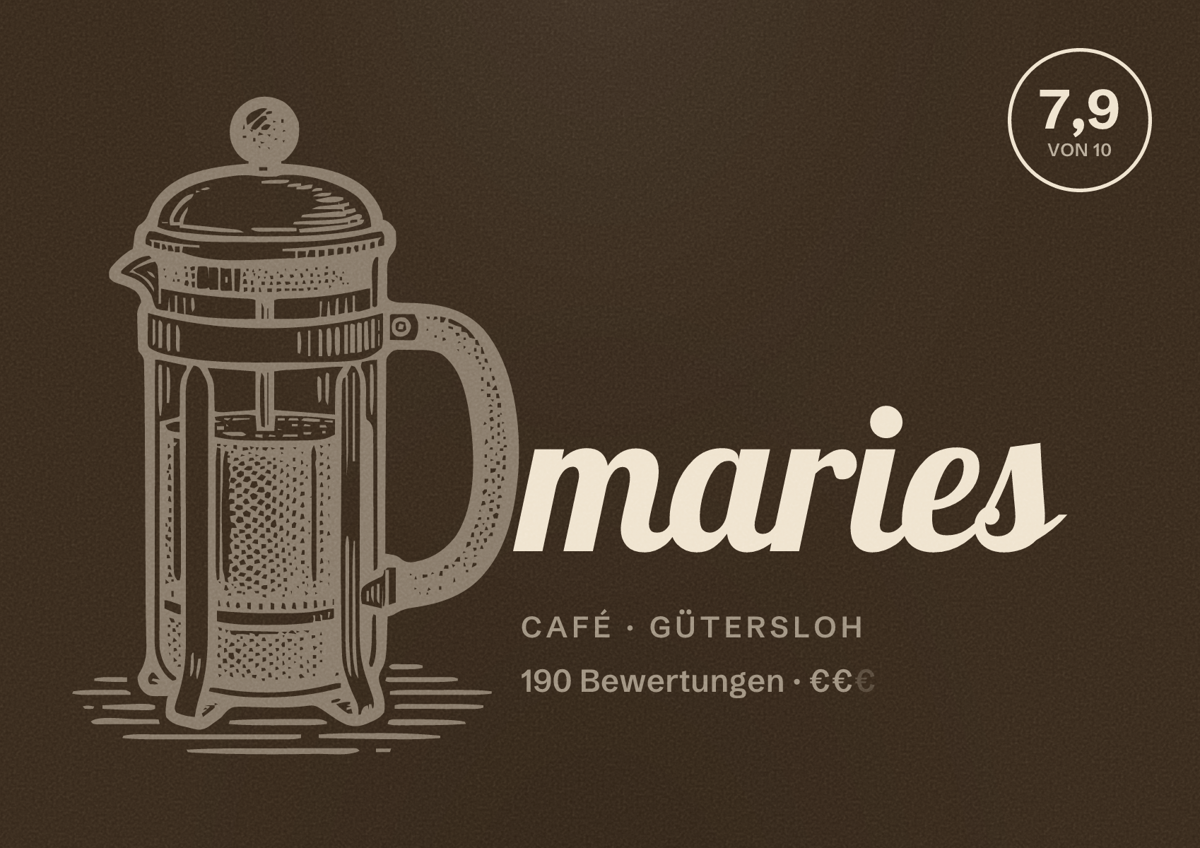 Illustriertes Poster von maries, Café in Gütersloh: Bewertung 7,9 von 10 aus 190 Bewertungen, Preisniveau €€