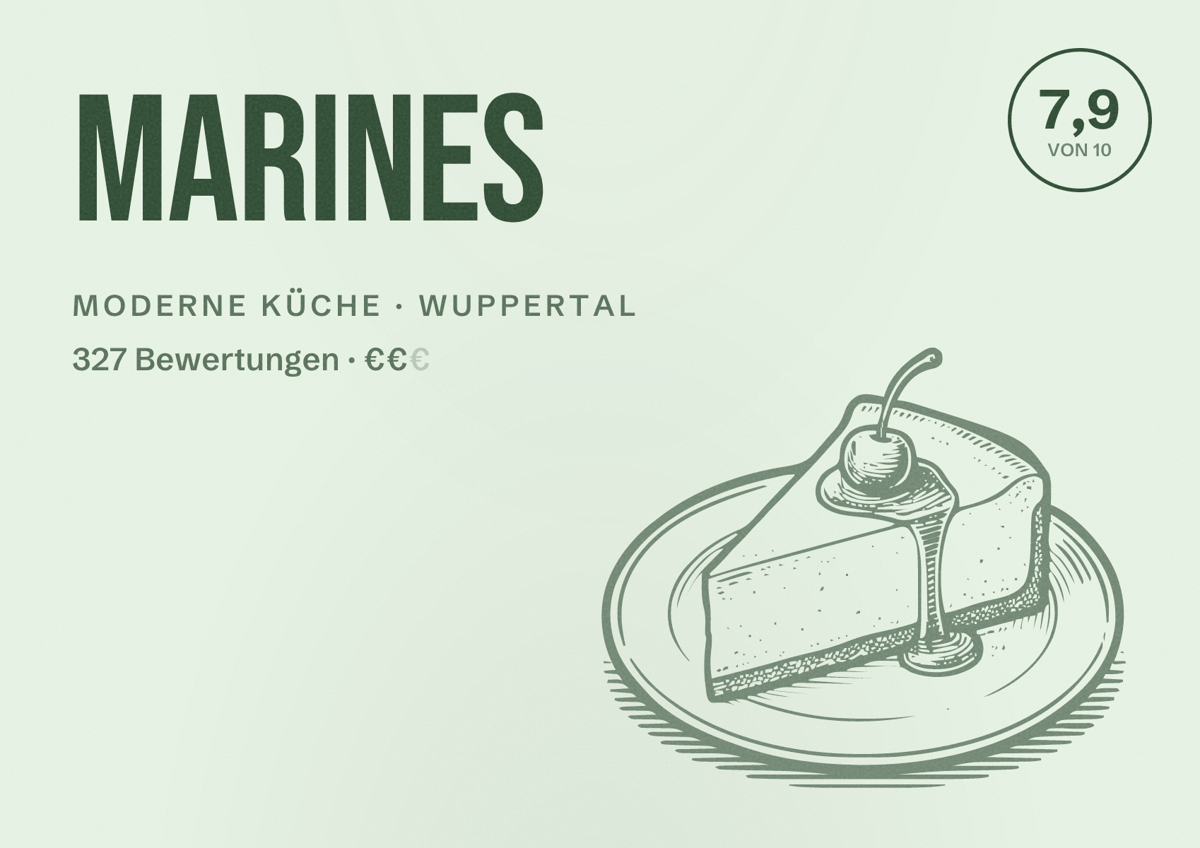 Illustriertes Poster von Marines, Moderne Küche in Wuppertal: Bewertung 7,9 von 10 aus 327 Bewertungen, Preisniveau €€