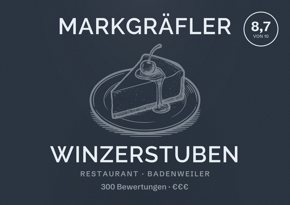 Illustriertes Poster von Markgräfler Winzerstuben, Restaurant in Badenweiler: Bewertung 8,7 von 10 aus 300 Bewertungen, Preisniveau €€€