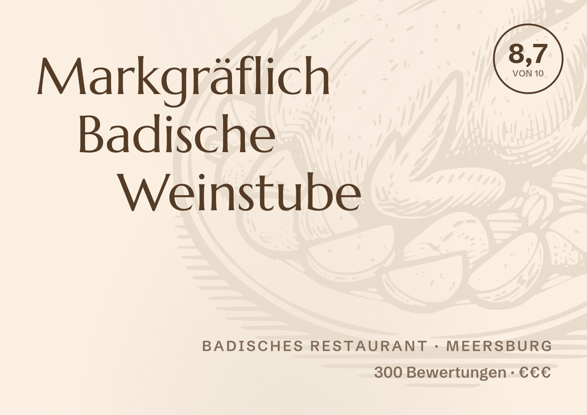 Illustriertes Poster von Markgräflich Badische Weinstube, Badisches Restaurant in Meersburg: Bewertung 8,7 von 10 aus 300 Bewertungen, Preisniveau €€€