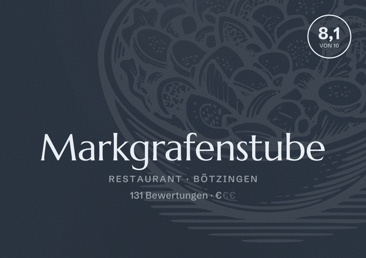 Illustriertes Poster von Markgrafenstube, Restaurant in Bötzingen: Bewertung 8,1 von 10 aus 131 Bewertungen, Preisniveau €
