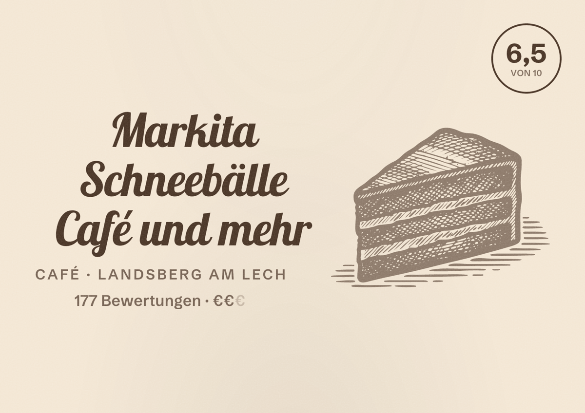 Illustriertes Poster von Markita Schneebälle Café und mehr, Café in Landsberg am Lech: Bewertung 6,5 von 10 aus 177 Bewertungen, Preisniveau €€