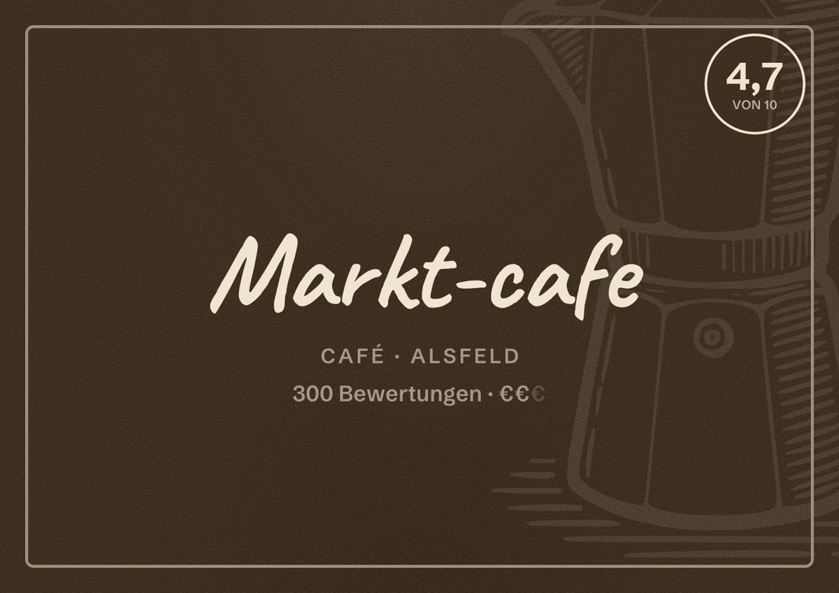 Illustriertes Poster von Markt-cafe, Café in Alsfeld: Bewertung 4,7 von 10 aus 300 Bewertungen, Preisniveau €€