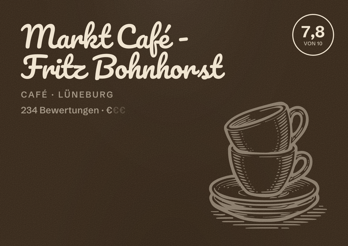 Illustriertes Poster von Markt Café - Fritz Bohnhorst, Café in Lüneburg: Bewertung 7,8 von 10 aus 234 Bewertungen, Preisniveau €